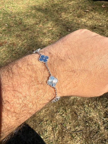 HarlemBling Clover Link Chain Necklace Or Bracelet Diamond Cut Motifs - 925 Sterling Silver - 5.5"-24"