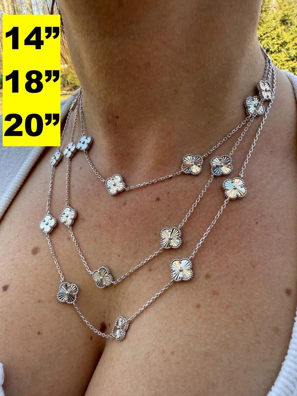 HarlemBling Clover Link Chain Necklace Or Bracelet Diamond Cut Motifs - 925 Sterling Silver - 5.5"-24"