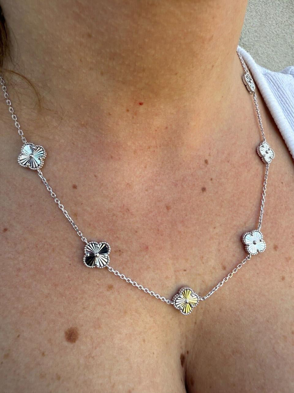 HarlemBling Clover Link Chain Necklace Or Bracelet Diamond Cut Motifs - 925 Sterling Silver - 5.5"-24"