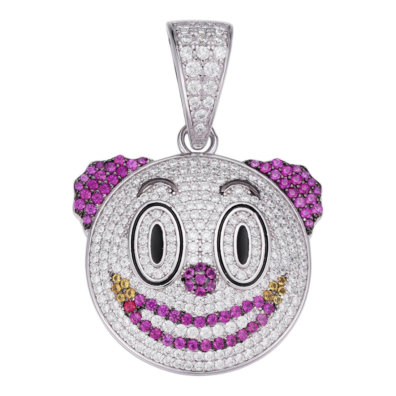 HarlemBling Clown Emoji Pendant - 925 Silver - CZ Stones - Small 1.25"