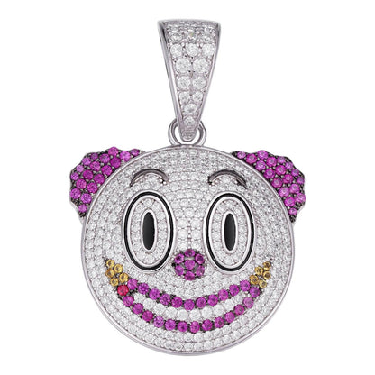 HarlemBling Clown Emoji Pendant - 925 Silver - CZ Stones - Small 1.25"