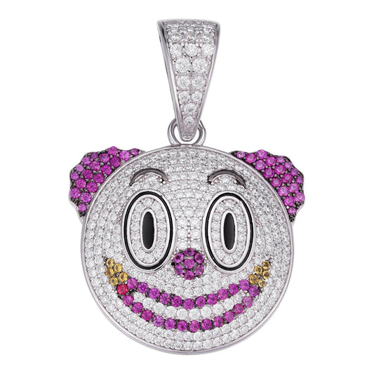 HarlemBling Clown Emoji Pendant - 925 Silver - CZ Stones - Small 1.25"