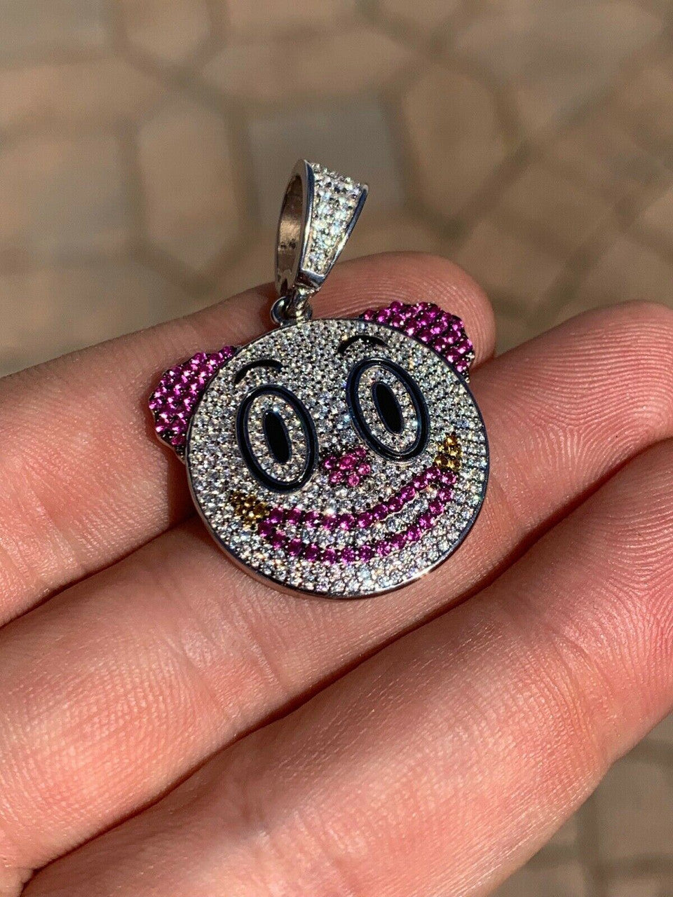 HarlemBling Clown Emoji Pendant Solid 925 Sterling Silver ICY Diamond Hip Hop Piece Iced