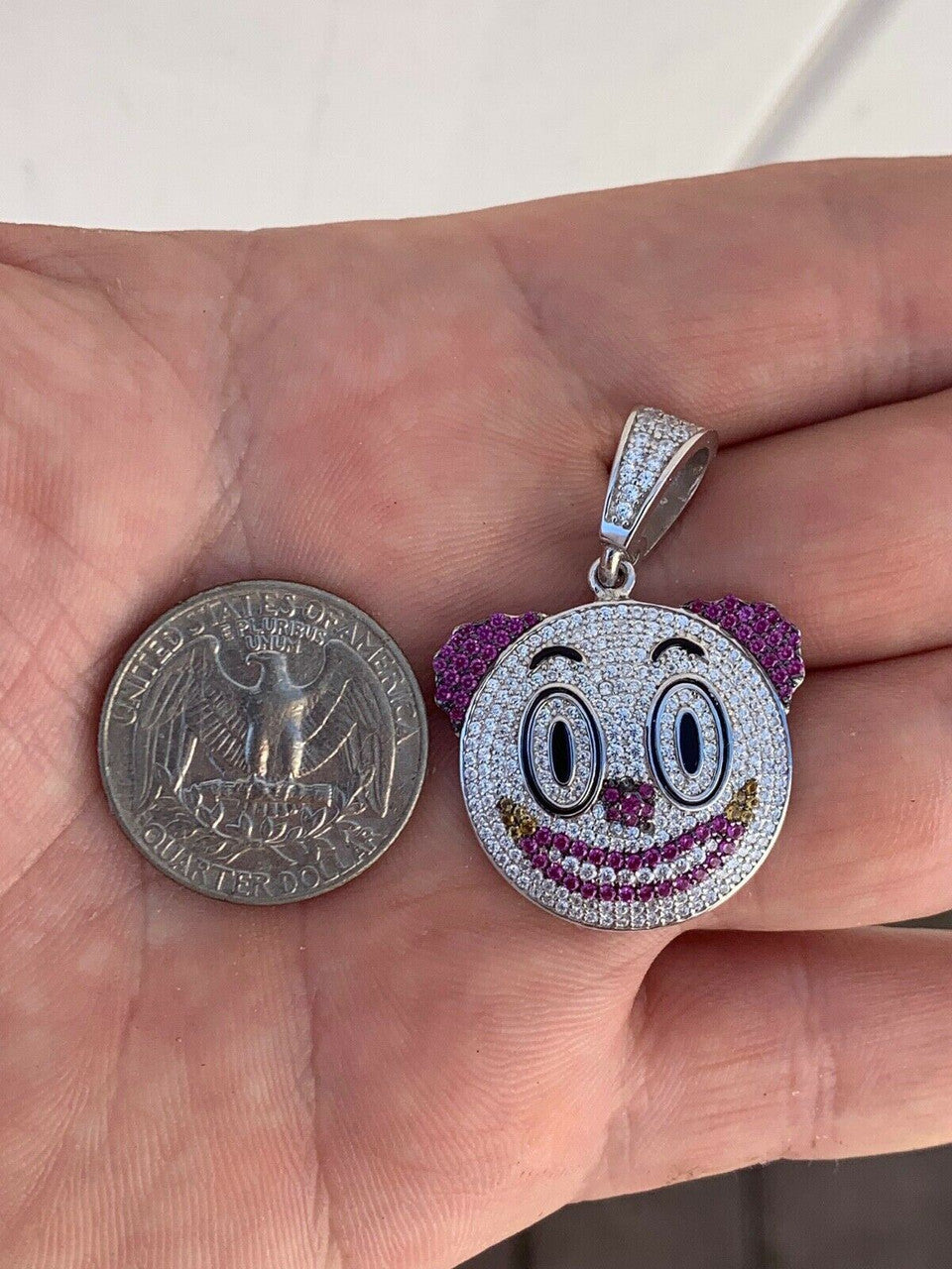 HarlemBling Clown Emoji Pendant Solid 925 Sterling Silver ICY Diamond Hip Hop Piece Iced