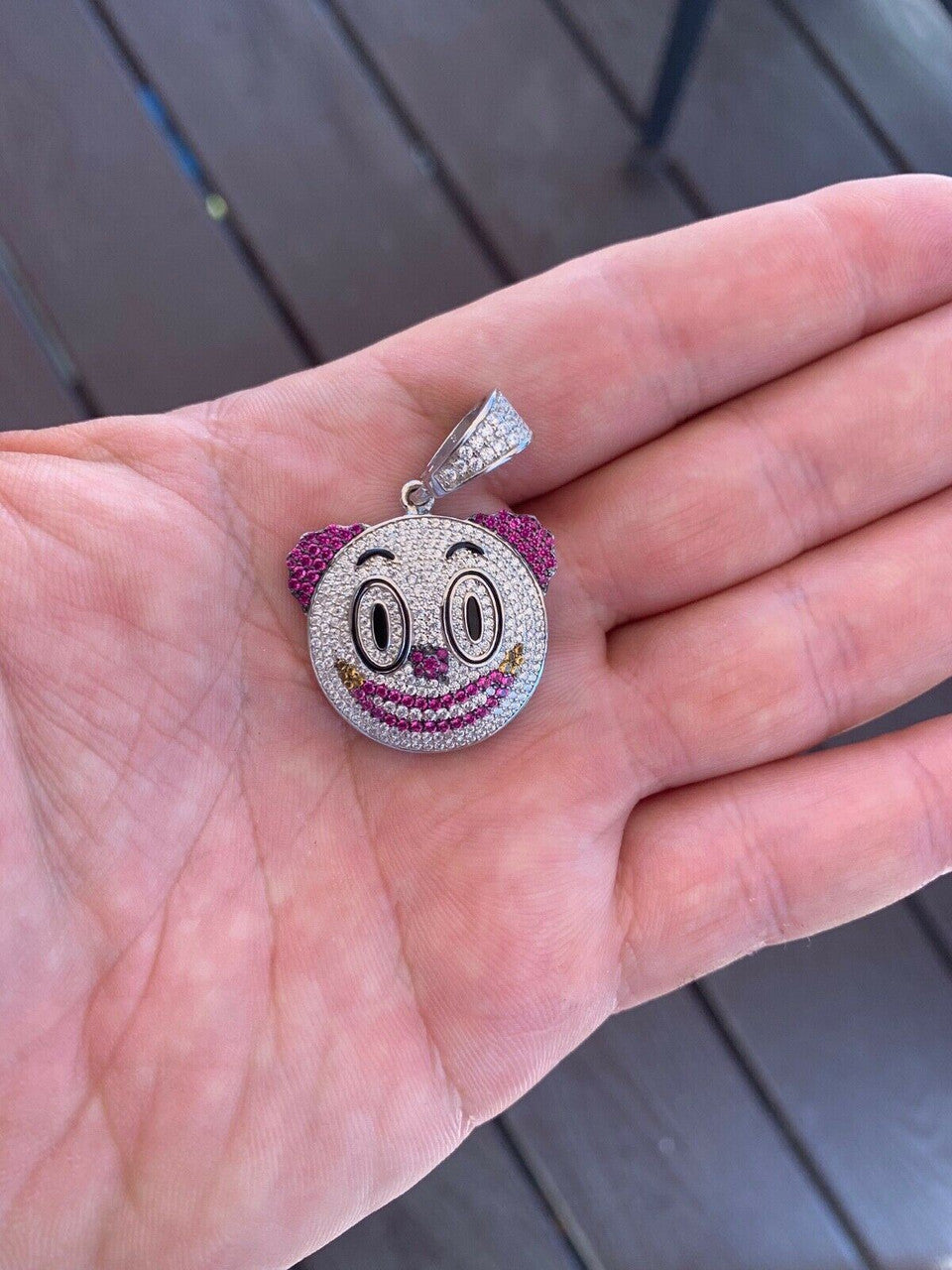 HarlemBling Clown Emoji Pendant Solid 925 Sterling Silver ICY Diamond Hip Hop Piece Iced