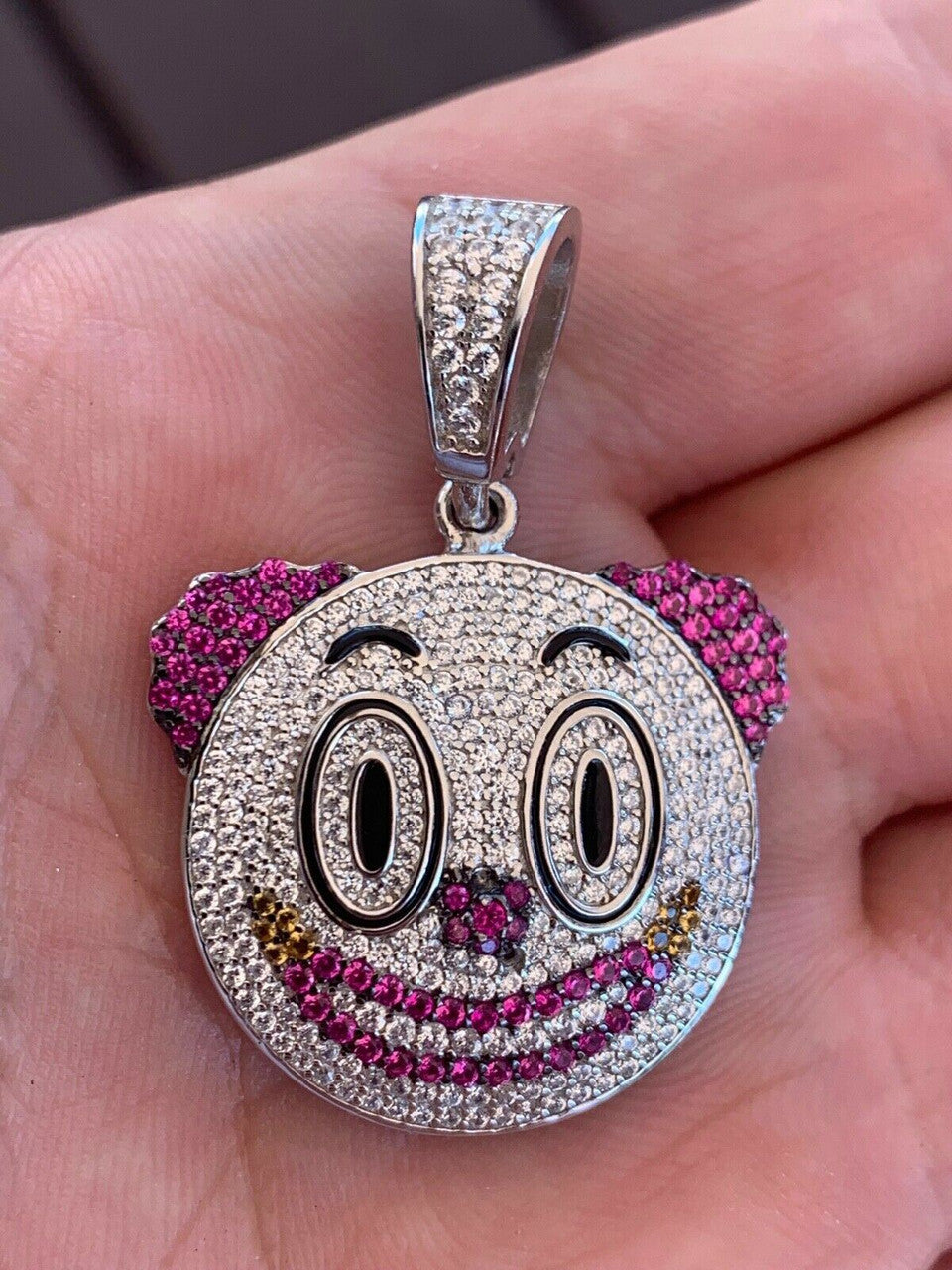 HarlemBling Clown Emoji Pendant Solid 925 Sterling Silver ICY Diamond Hip Hop Piece Iced