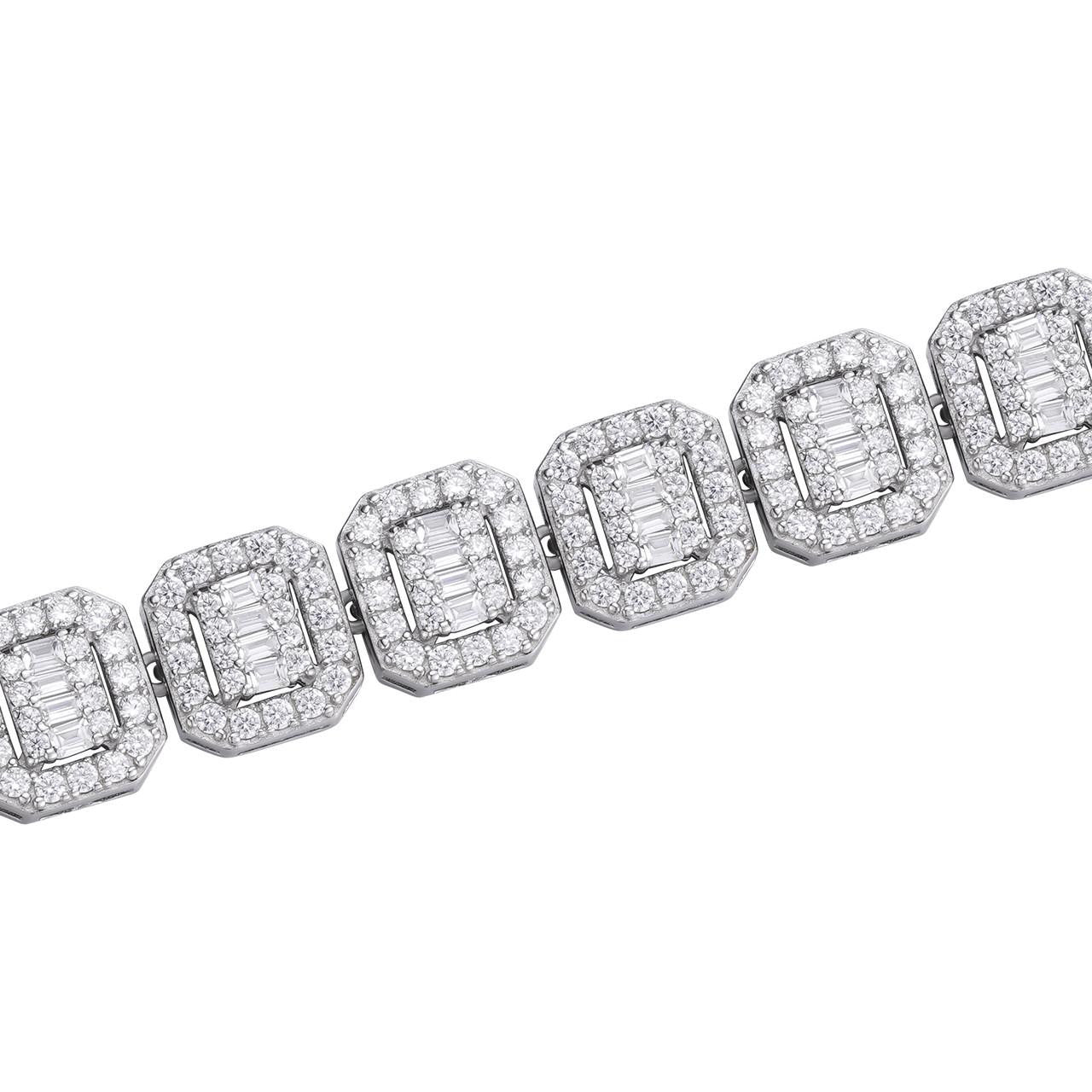 HarlemBling Cluster Square Chain Necklace Iced Out CZ Stones - 925 Silver - 10mm - 16"-30"