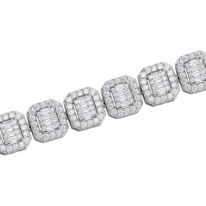 HarlemBling Cluster Square Chain Necklace Iced Out CZ Stones - 925 Silver - 10mm - 16"-30"