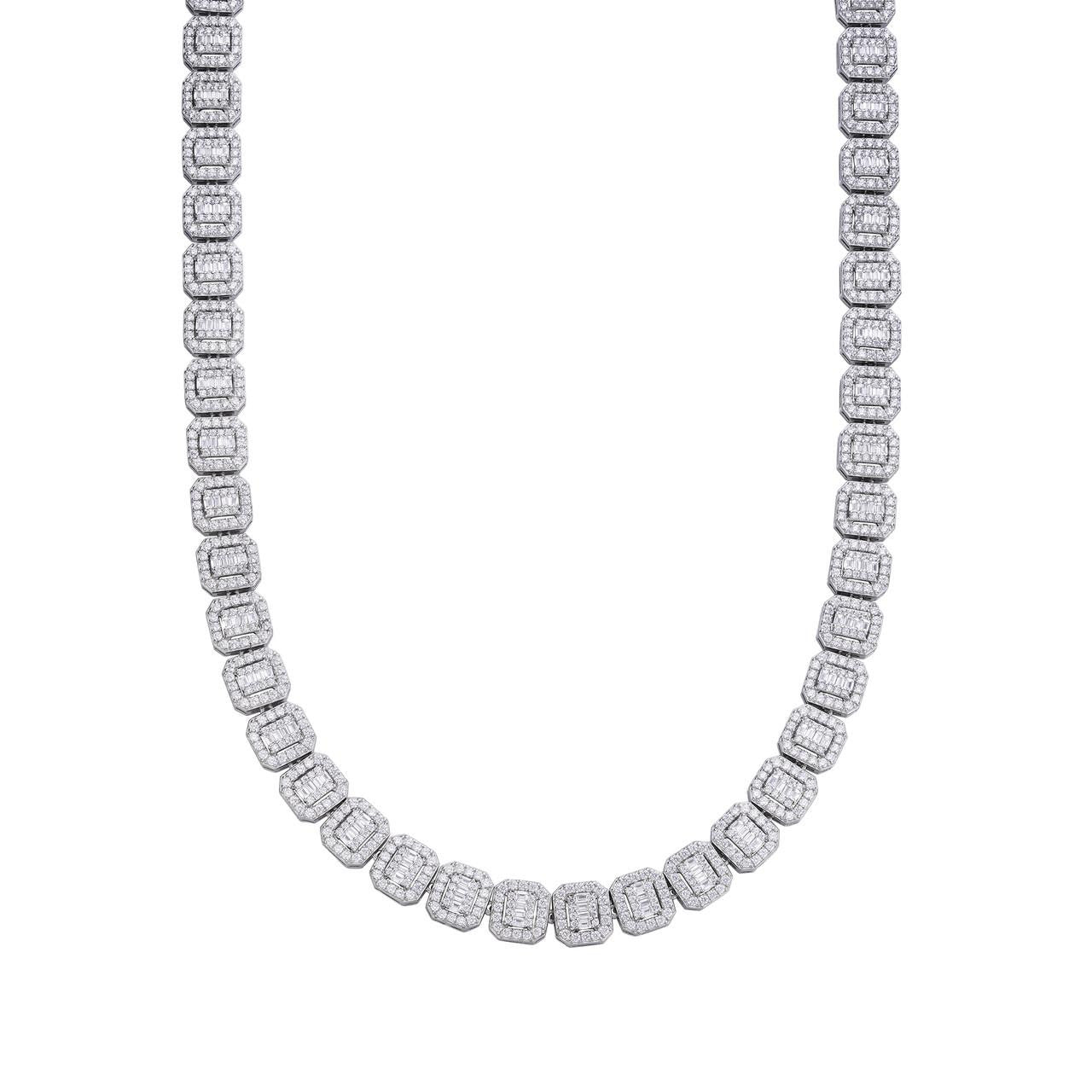 HarlemBling Cluster Square Chain Necklace Iced Out CZ Stones - 925 Silver - 10mm - 16"-30"