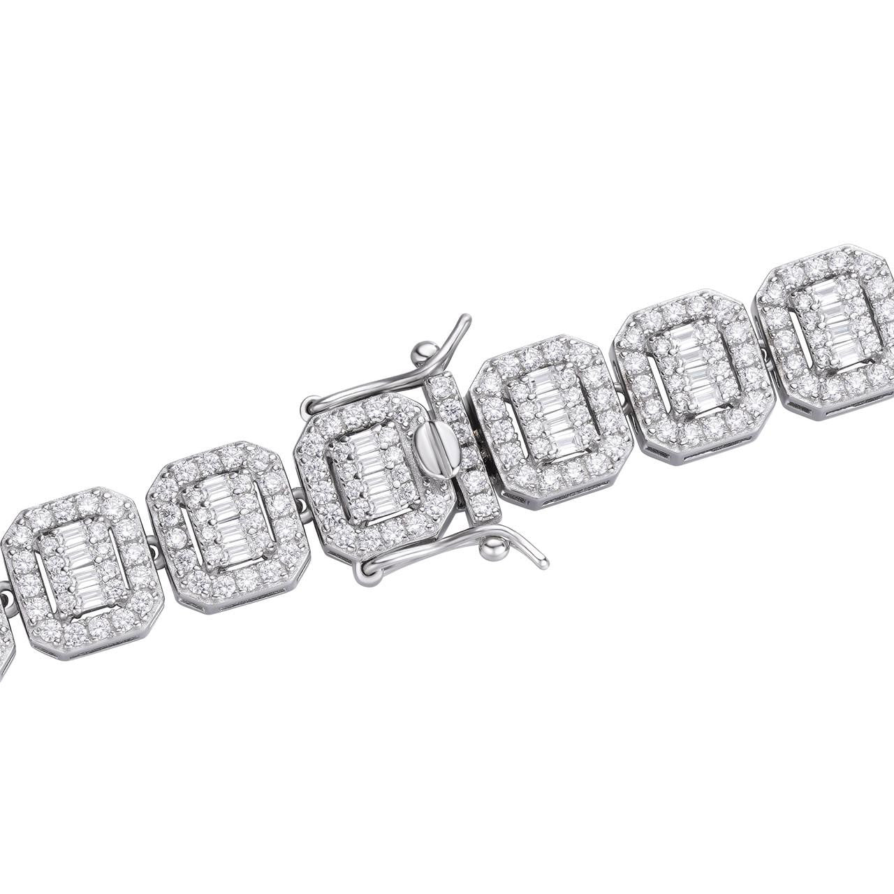 HarlemBling Cluster Square Chain Necklace Iced Out CZ Stones - 925 Silver - 10mm - 16"-30"