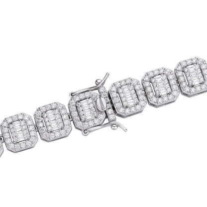 HarlemBling Cluster Square Chain Necklace Iced Out CZ Stones - 925 Silver - 10mm - 16"-30"