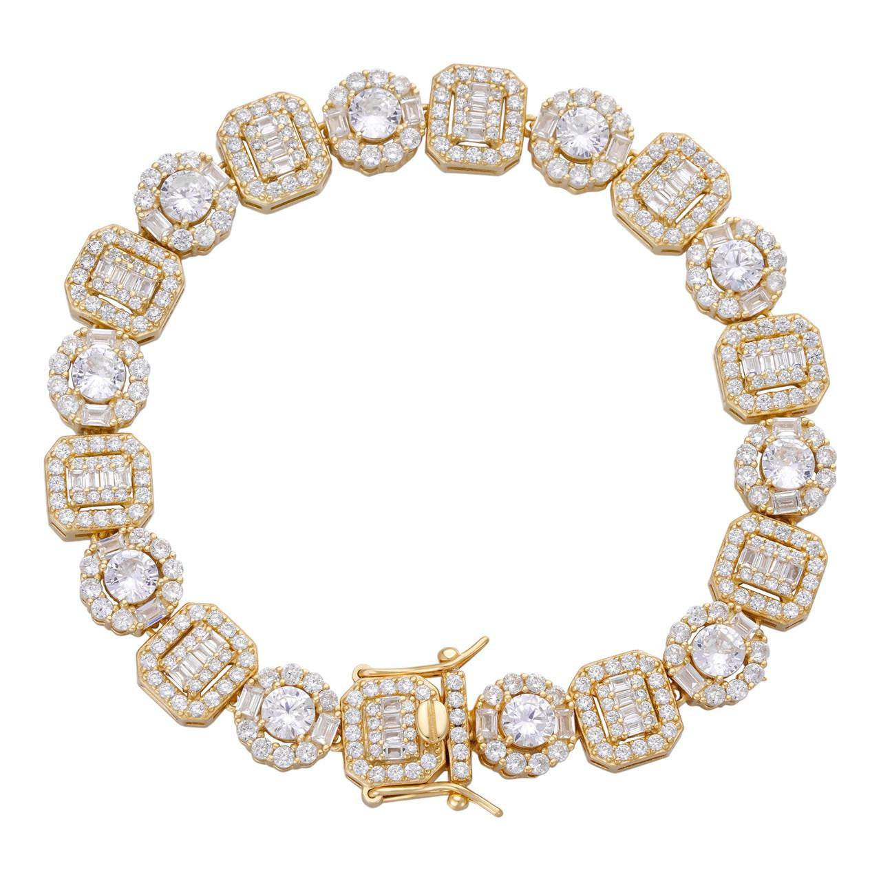 HarlemBling Cluster Tennis Link Bracelet Iced Out CZ Stones - 14k Gold Vermeil 925 Silver - 10.5mm - 7"-8"