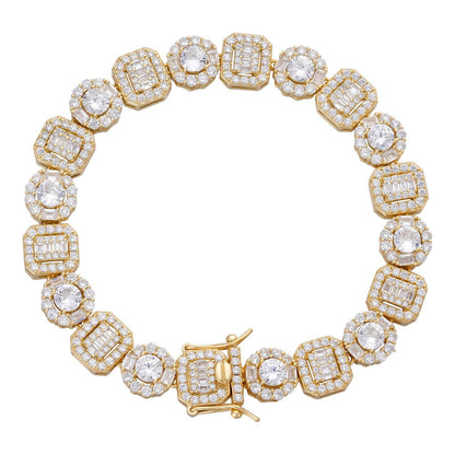 HarlemBling Cluster Tennis Link Bracelet Iced Out CZ Stones - 14k Gold Vermeil 925 Silver - 10.5mm - 7"-8"