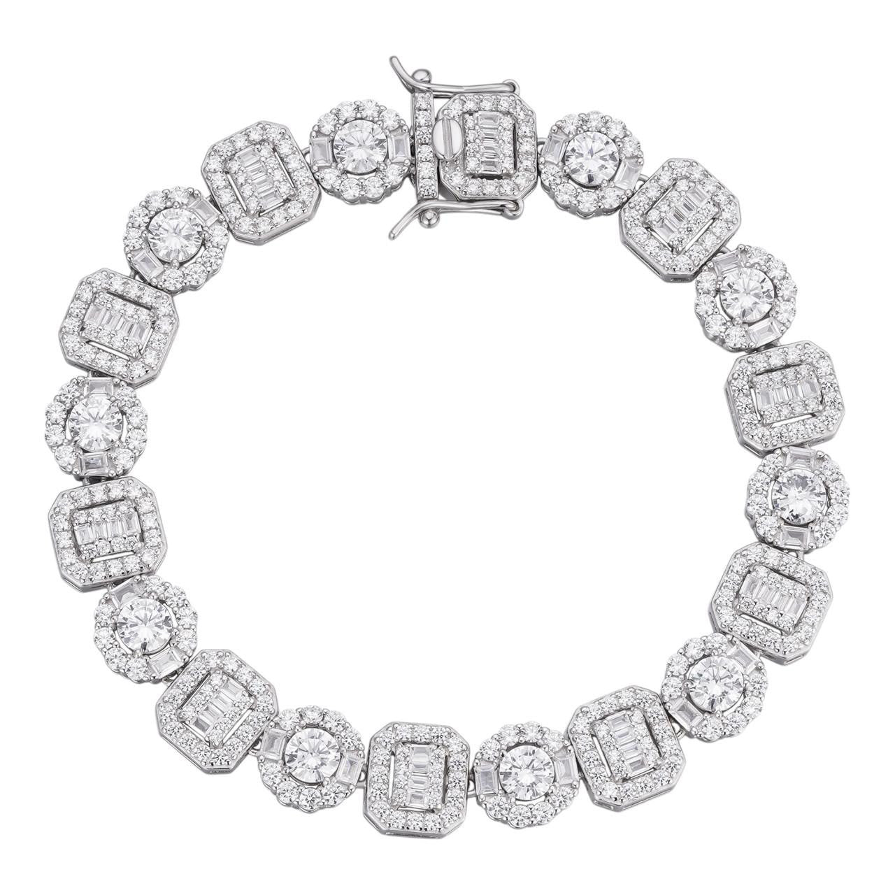 HarlemBling Cluster Tennis Link Bracelet Iced Out CZ Stones - 925 Silver - 10.5mm - 7"-8"
