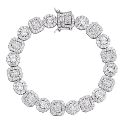 HarlemBling Cluster Tennis Link Bracelet Iced Out CZ Stones - 925 Silver - 10.5mm - 7"-8"