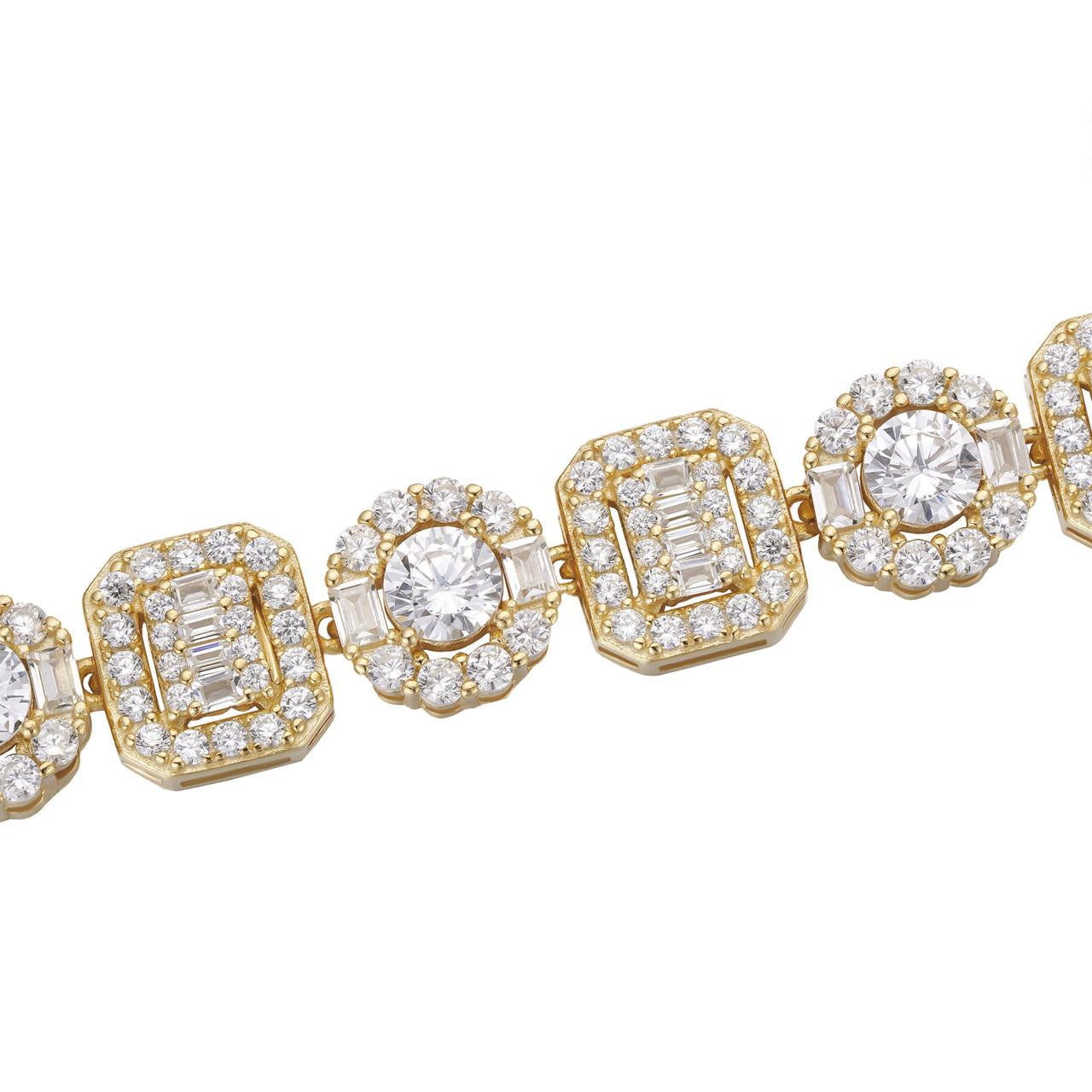 HarlemBling Cluster Tennis Link Chain Necklace Iced Out CZ Stones - 14k Gold Vermeil 925 Silver - 10.5mm - 16"-30"