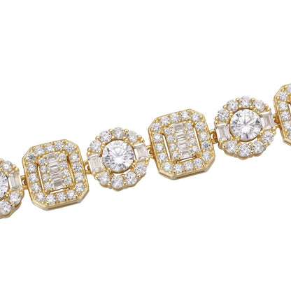 HarlemBling Cluster Tennis Link Chain Necklace Iced Out CZ Stones - 14k Gold Vermeil 925 Silver - 10.5mm - 16"-30"