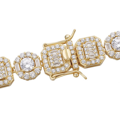HarlemBling Cluster Tennis Link Chain Necklace Iced Out CZ Stones - 14k Gold Vermeil 925 Silver - 10.5mm - 16"-30"
