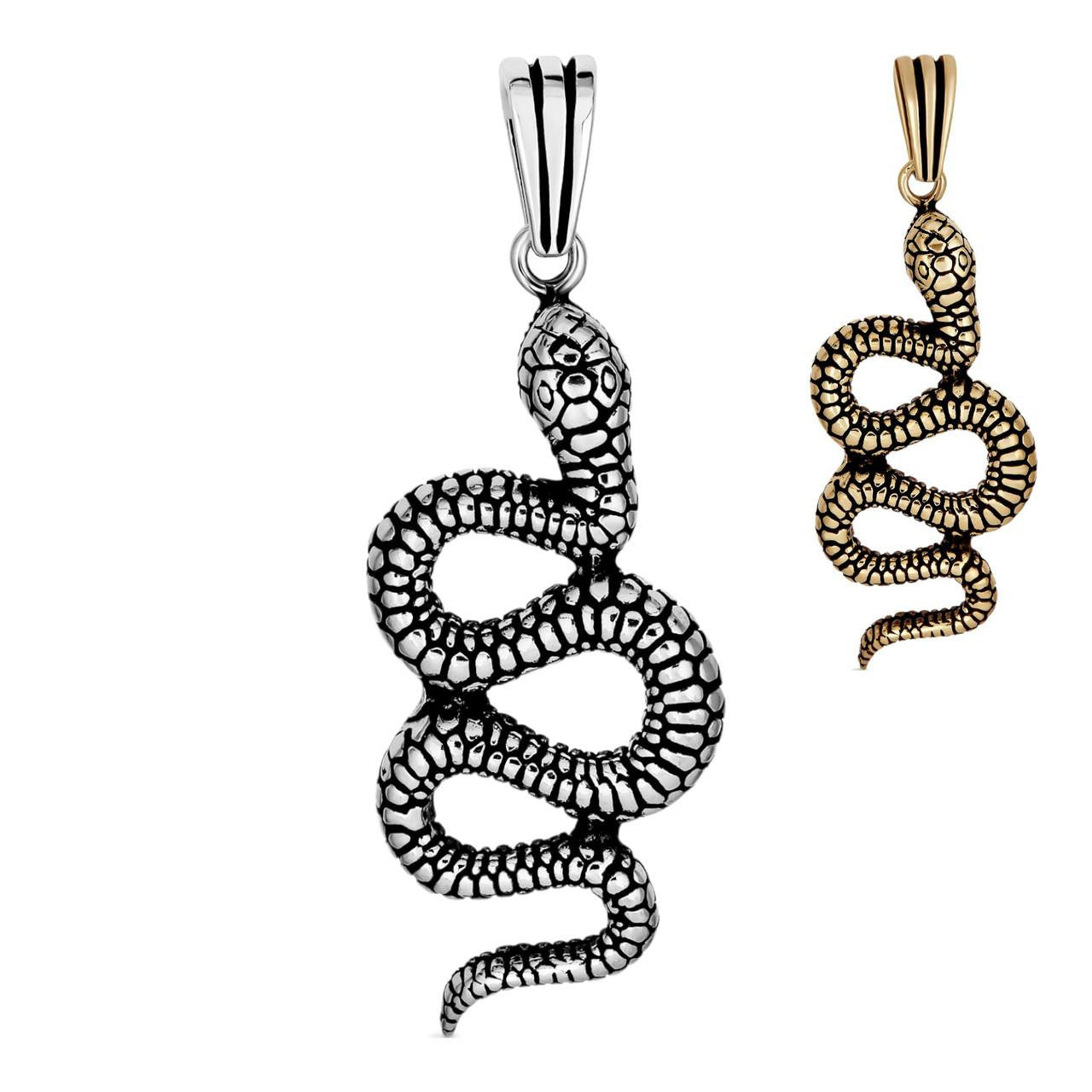 HarlemBling Cobra Snake Viper Pendant - 14k Gold Vermeil Or Oxidized 925 Silver - Medium 2"