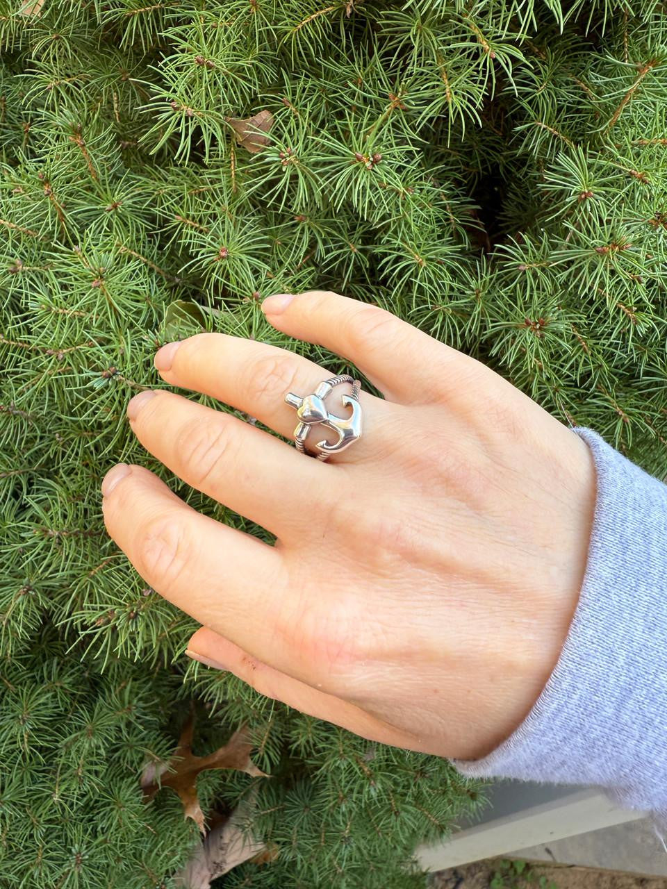 HarlemBling Cross On Anchor Ring - 925 Silver Oxidized - Plain