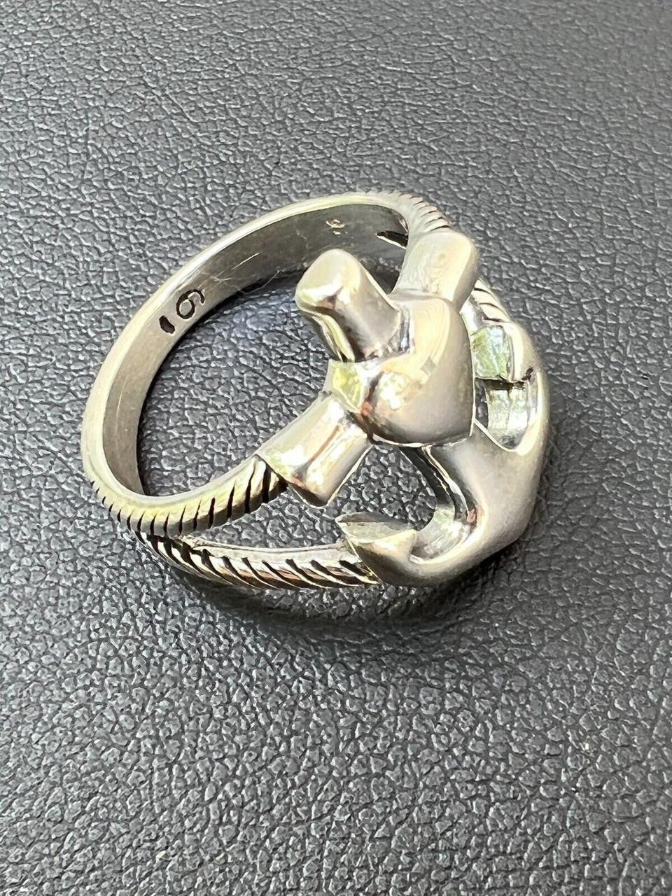 HarlemBling Cross On Anchor Ring - 925 Silver Oxidized - Plain