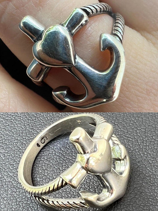 HarlemBling Cross On Anchor Ring - 925 Silver Oxidized - Plain