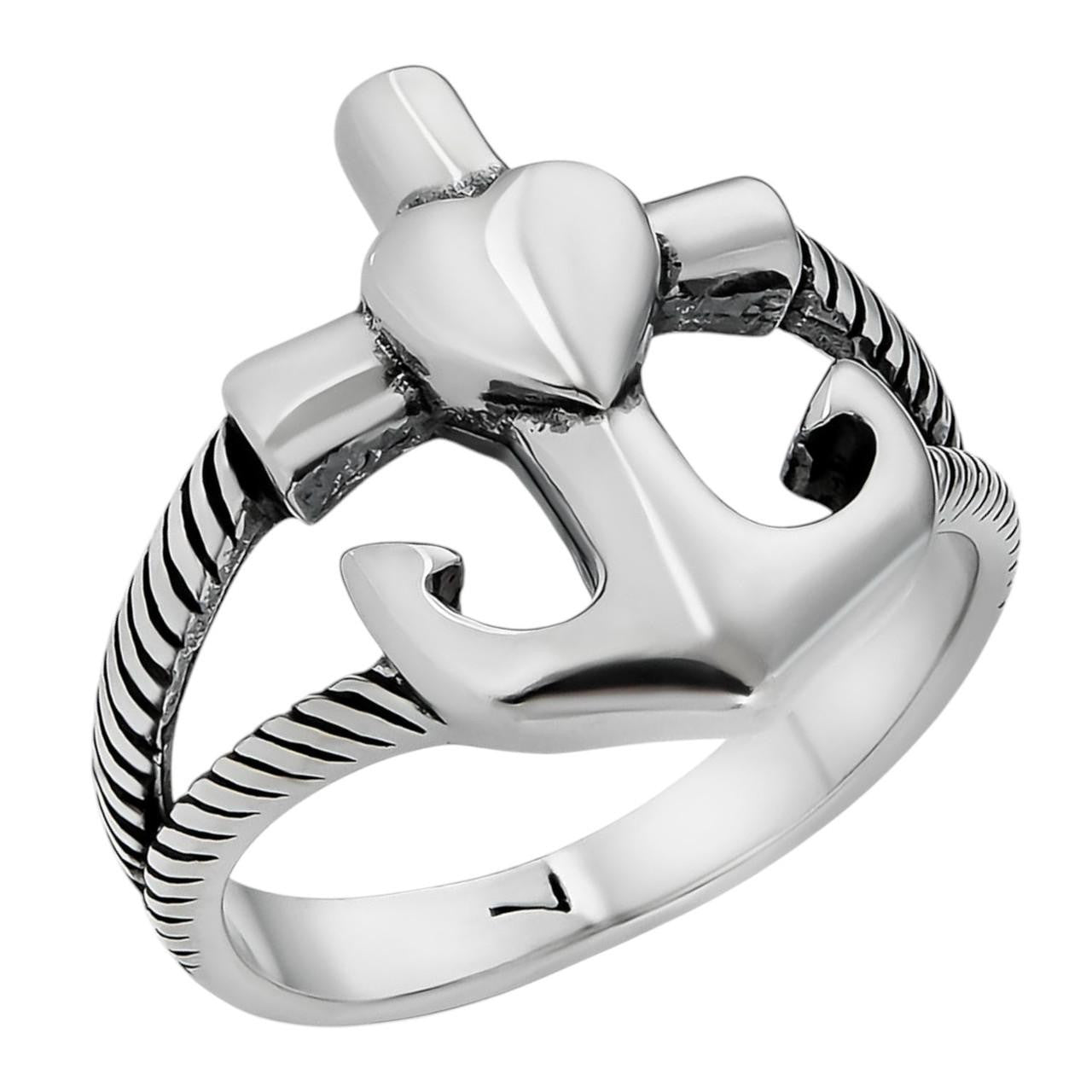 HarlemBling Cross On Anchor Ring - 925 Silver Oxidized - Plain