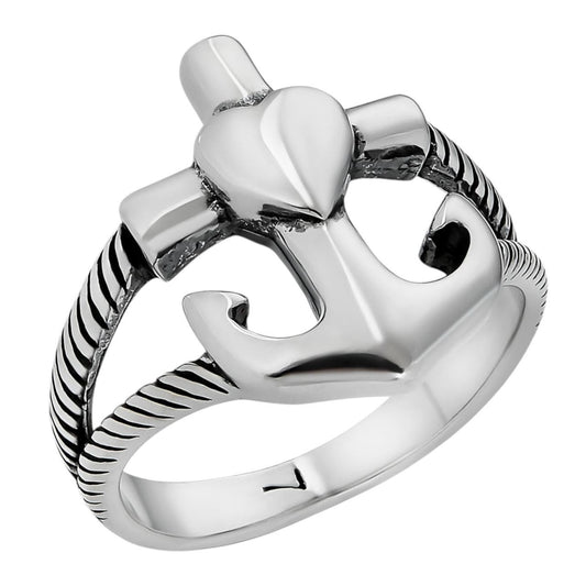 HarlemBling Cross On Anchor Ring - 925 Silver Oxidized - Plain