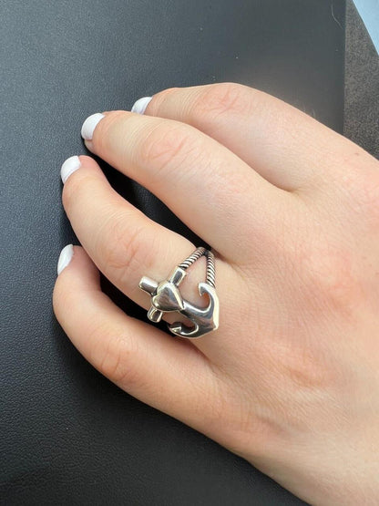 HarlemBling Cross On Anchor Ring - 925 Silver Oxidized - Plain