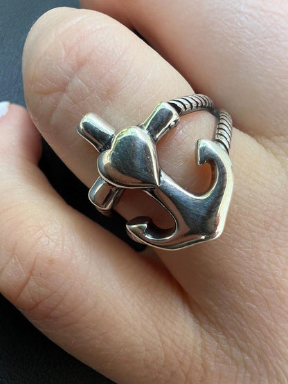 HarlemBling Cross On Anchor Ring - 925 Silver Oxidized - Plain