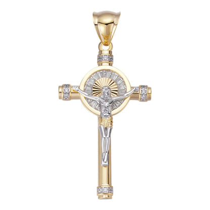 HarlemBling Cross W. Jesus Hip Hop Pendant - 14k Gold Vermeil & 925 Silver - CZ Stones - Medium 2"