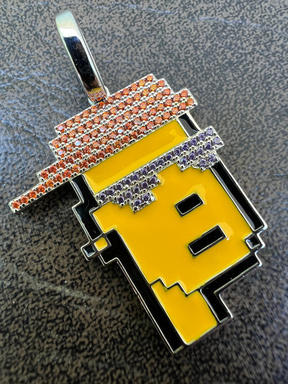 HarlemBling Cryptopunk NFT #3 Guy W Red Cap Iced Pendant Necklace Solid 925 Silver / 14k Gold Crypto Punk