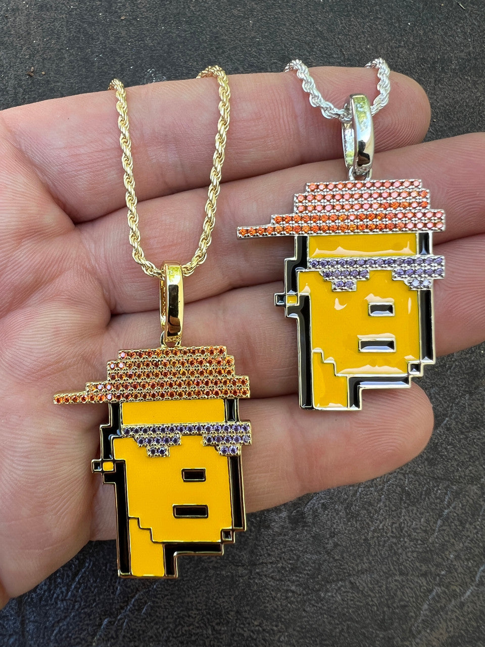 HarlemBling Cryptopunk NFT #3 Guy W Red Cap Iced Pendant Necklace Solid 925 Silver / 14k Gold Crypto Punk