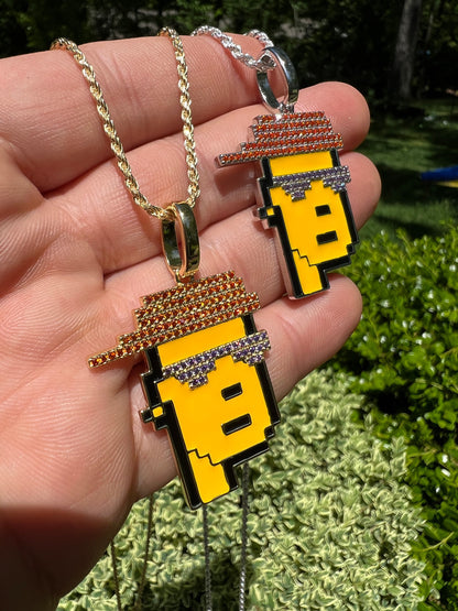 HarlemBling Cryptopunk NFT #3 Guy W Red Cap Iced Pendant Necklace Solid 925 Silver / 14k Gold Crypto Punk