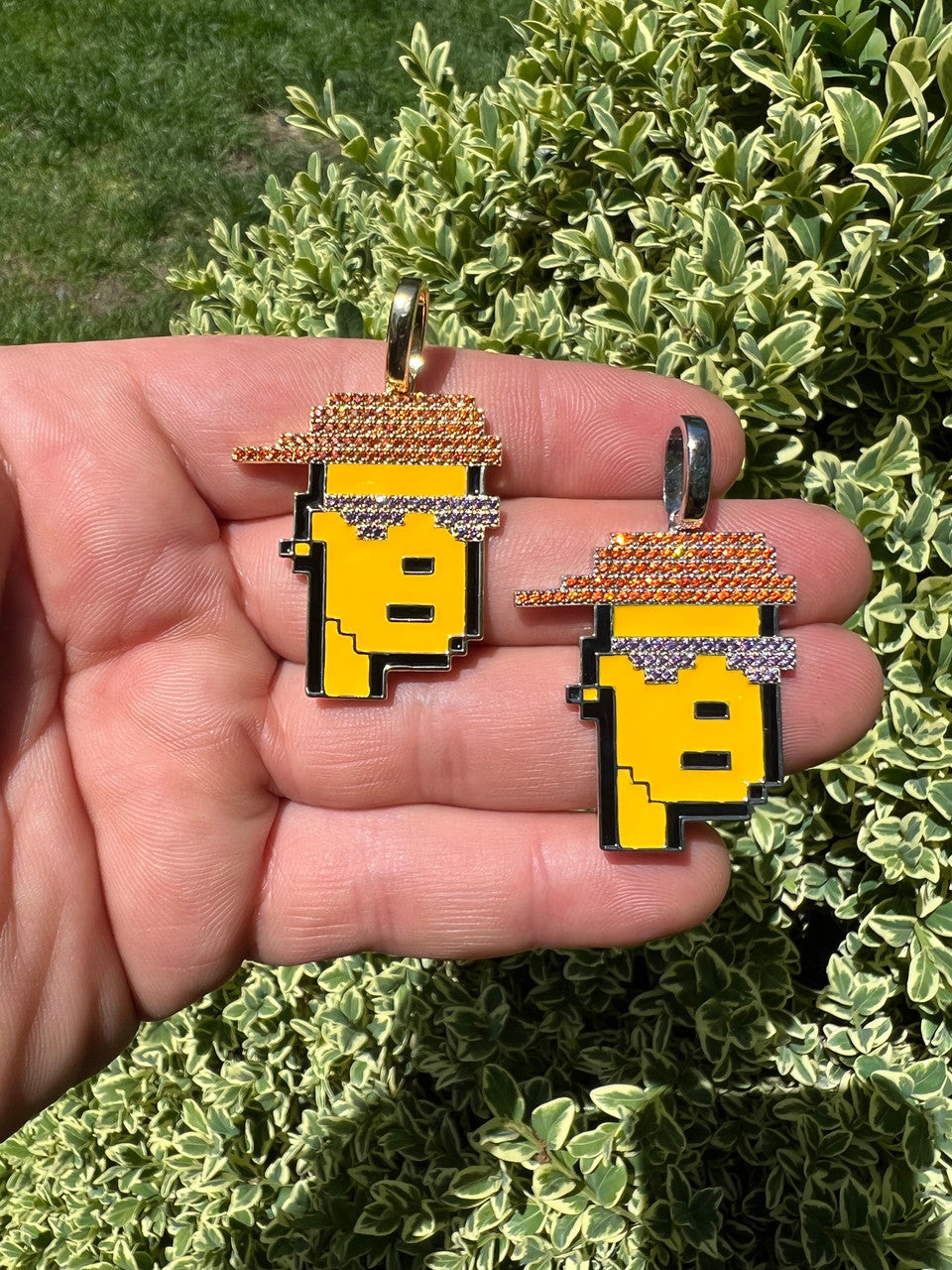 HarlemBling Cryptopunk NFT #3 Guy W Red Cap Iced Pendant Necklace Solid 925 Silver / 14k Gold Crypto Punk