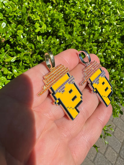 HarlemBling Cryptopunk NFT #3 Guy W Red Cap Iced Pendant Necklace Solid 925 Silver / 14k Gold Crypto Punk