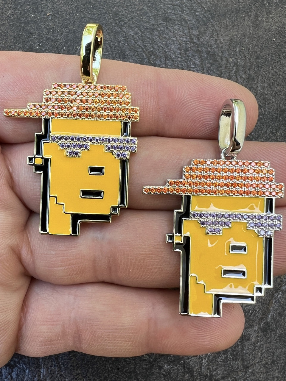 HarlemBling Cryptopunk NFT #3 Guy W Red Cap Iced Pendant Necklace Solid 925 Silver / 14k Gold Crypto Punk