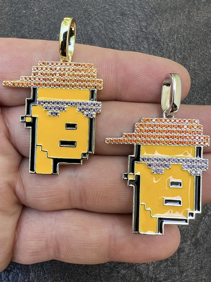 HarlemBling Cryptopunk NFT #3 Guy W Red Cap Iced Pendant Necklace Solid 925 Silver / 14k Gold Crypto Punk