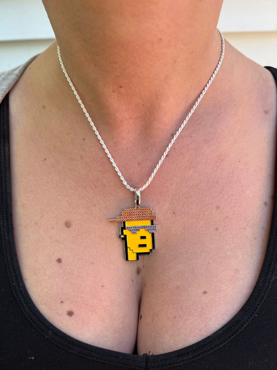 HarlemBling Cryptopunk NFT #3 Guy W Red Cap Iced Pendant Necklace Solid 925 Silver / 14k Gold Crypto Punk