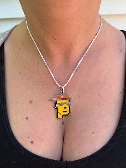 HarlemBling Cryptopunk NFT #3 Guy W Red Cap Iced Pendant Necklace Solid 925 Silver / 14k Gold Crypto Punk