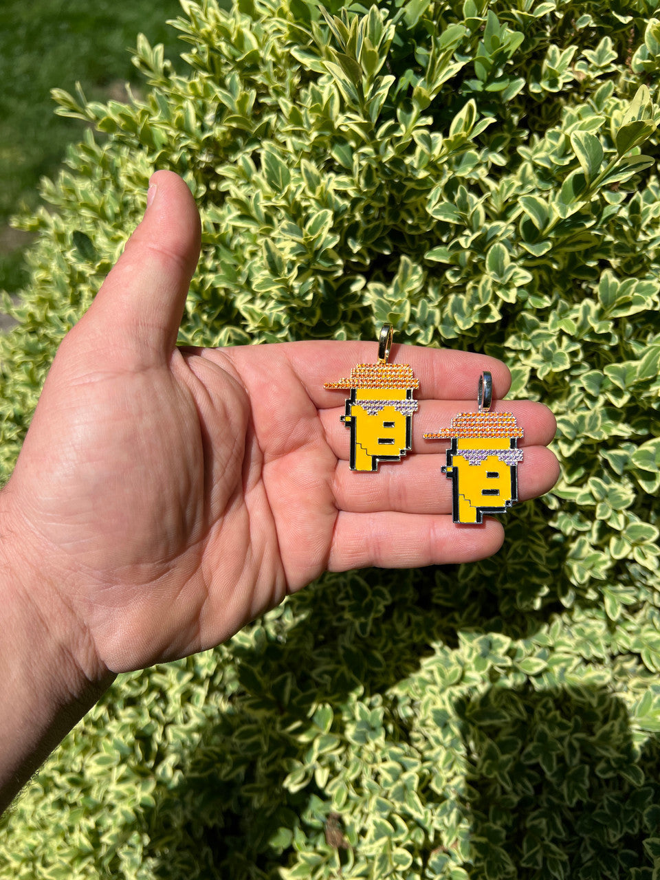 HarlemBling Cryptopunk NFT #3 Guy W Red Cap Iced Pendant Necklace Solid 925 Silver / 14k Gold Crypto Punk