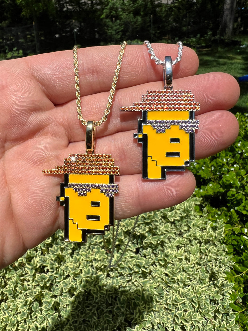 HarlemBling Cryptopunk NFT #3 Guy W Red Cap Iced Pendant Necklace Solid 925 Silver / 14k Gold Crypto Punk