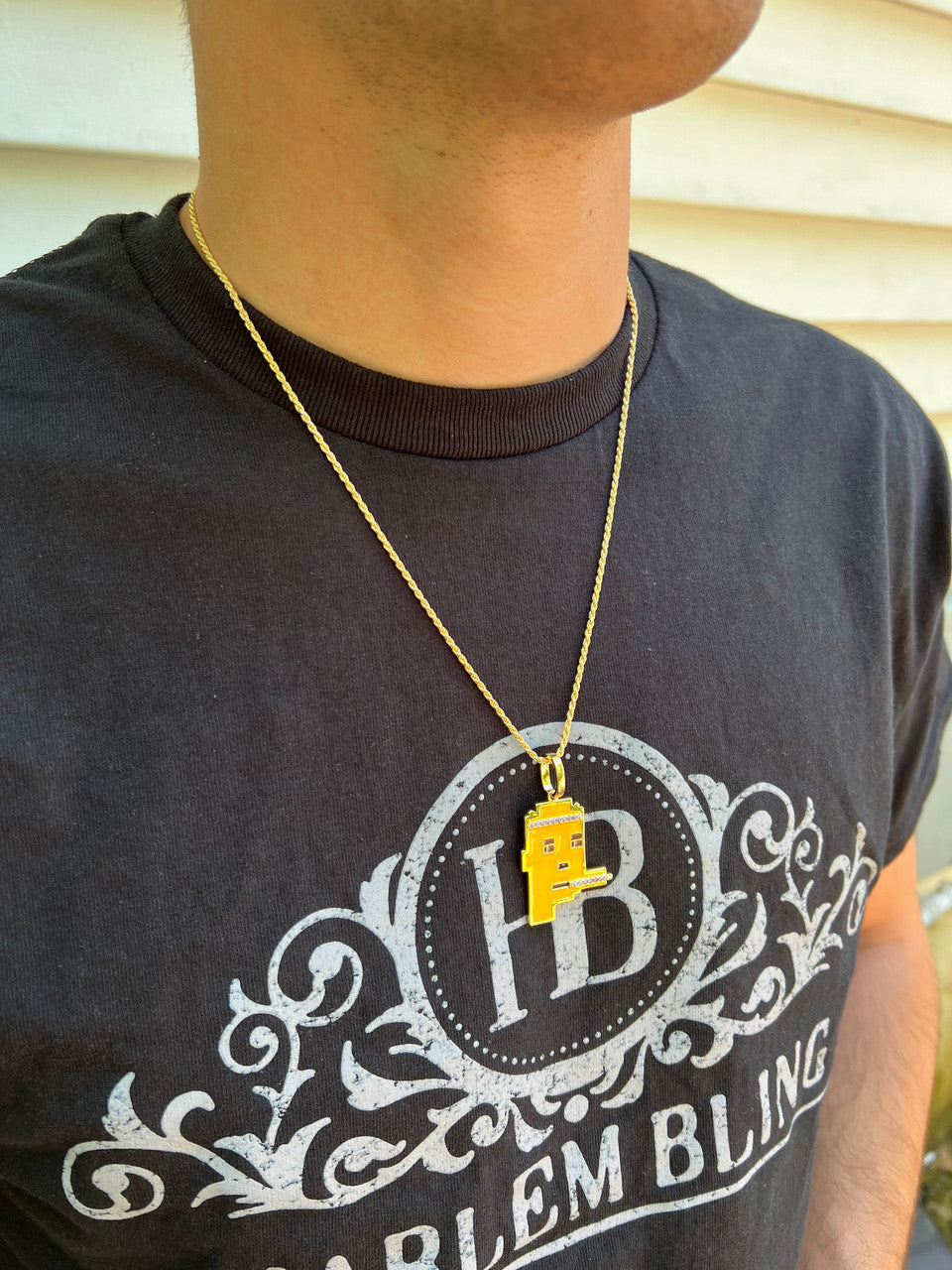 HarlemBling Cryptopunk NFT #4 Guy Smoking Blunt Iced Pendant Necklace Solid 925 Silver / 14k Gold