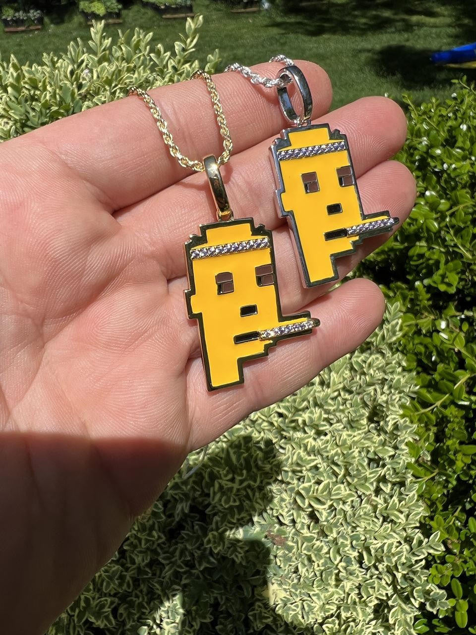 HarlemBling Cryptopunk NFT #4 Guy Smoking Blunt Iced Pendant Necklace Solid 925 Silver / 14k