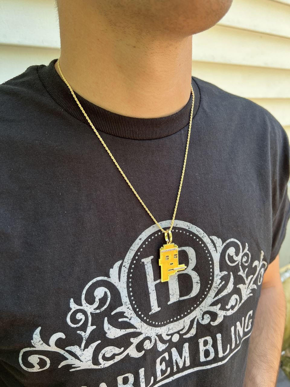 HarlemBling Cryptopunk NFT #4 Guy Smoking Blunt Iced Pendant Necklace Solid 925 Silver / 14k