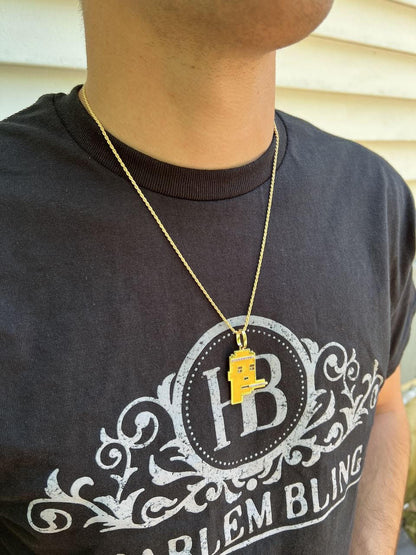 HarlemBling Cryptopunk NFT #4 Guy Smoking Blunt Iced Pendant Necklace Solid 925 Silver / 14k