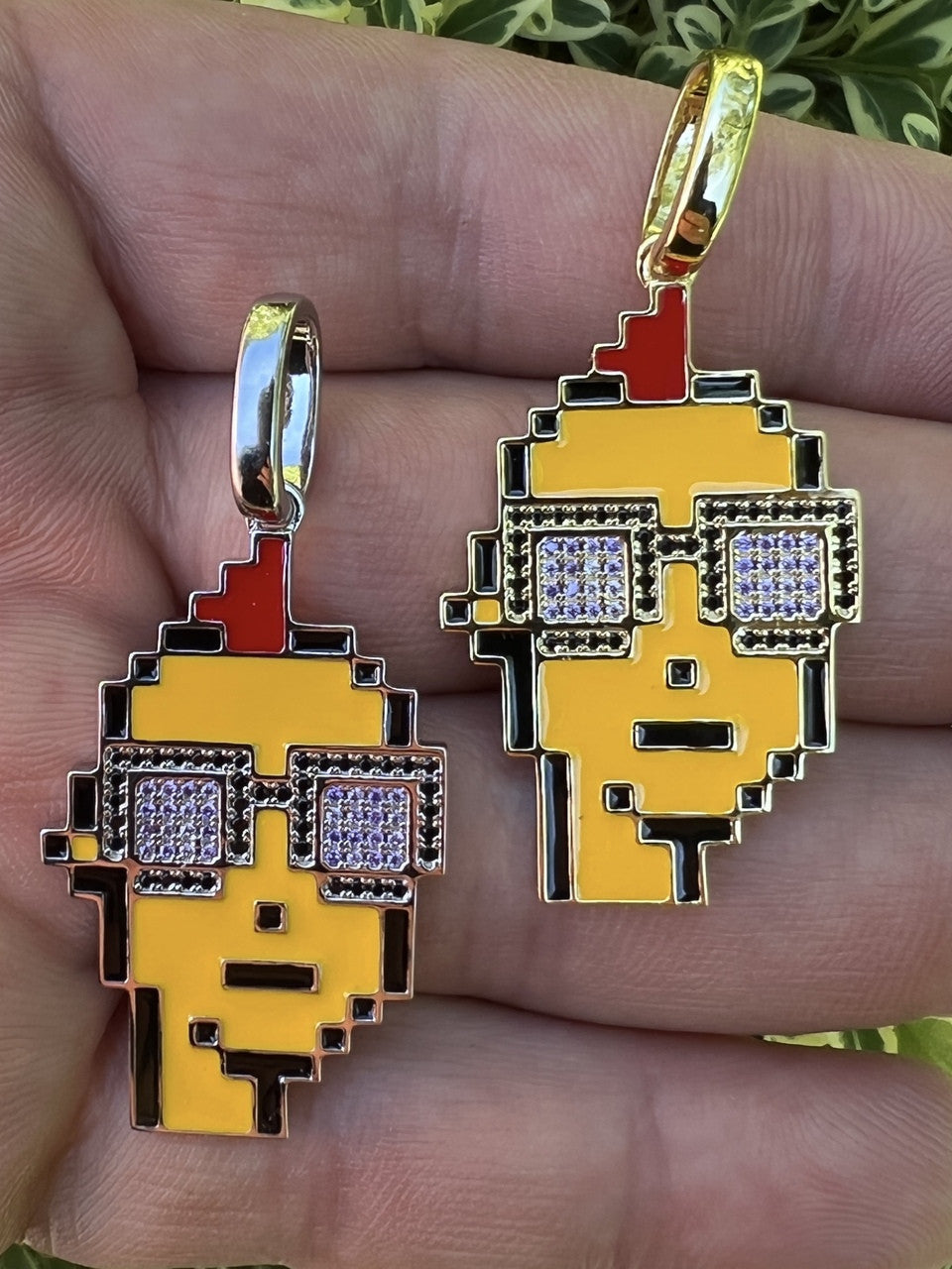 HarlemBling Cryptopunk NFT Pendant #1 Guy W Glasses Iced Pendant Necklace Solid 925 Silver / 14k Gold Crypto Punk