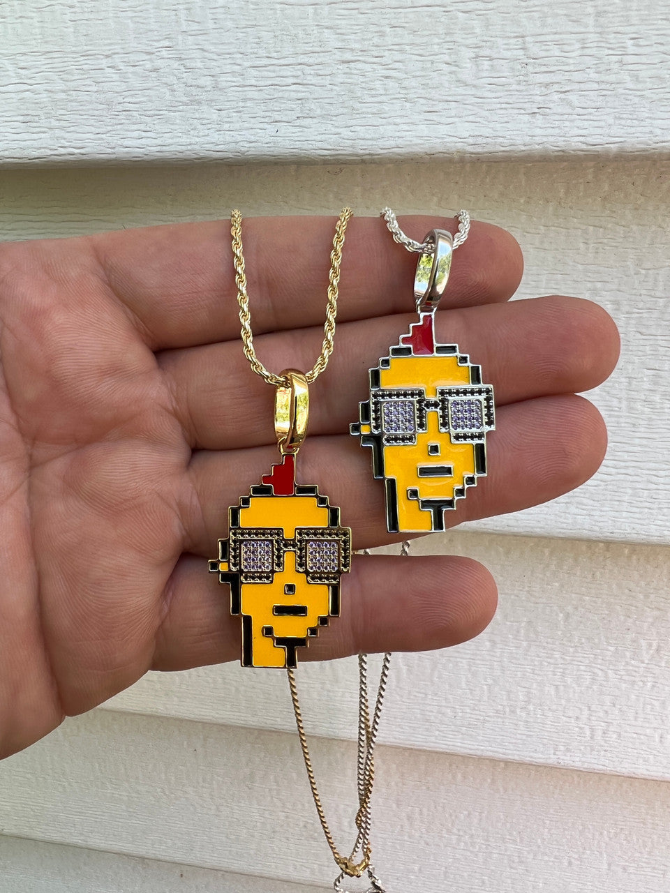 HarlemBling Cryptopunk NFT Pendant #1 Guy W Glasses Iced Pendant Necklace Solid 925 Silver / 14k Gold Crypto Punk
