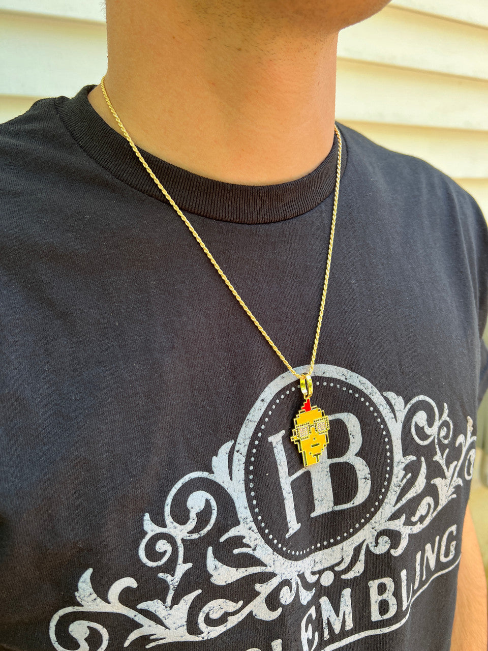 HarlemBling Cryptopunk NFT Pendant #1 Guy W Glasses Iced Pendant Necklace Solid 925 Silver / 14k Gold Crypto Punk
