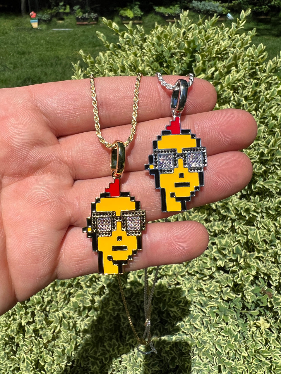 HarlemBling Cryptopunk NFT Pendant #1 Guy W Glasses Iced Pendant Necklace Solid 925 Silver / 14k Gold Crypto Punk